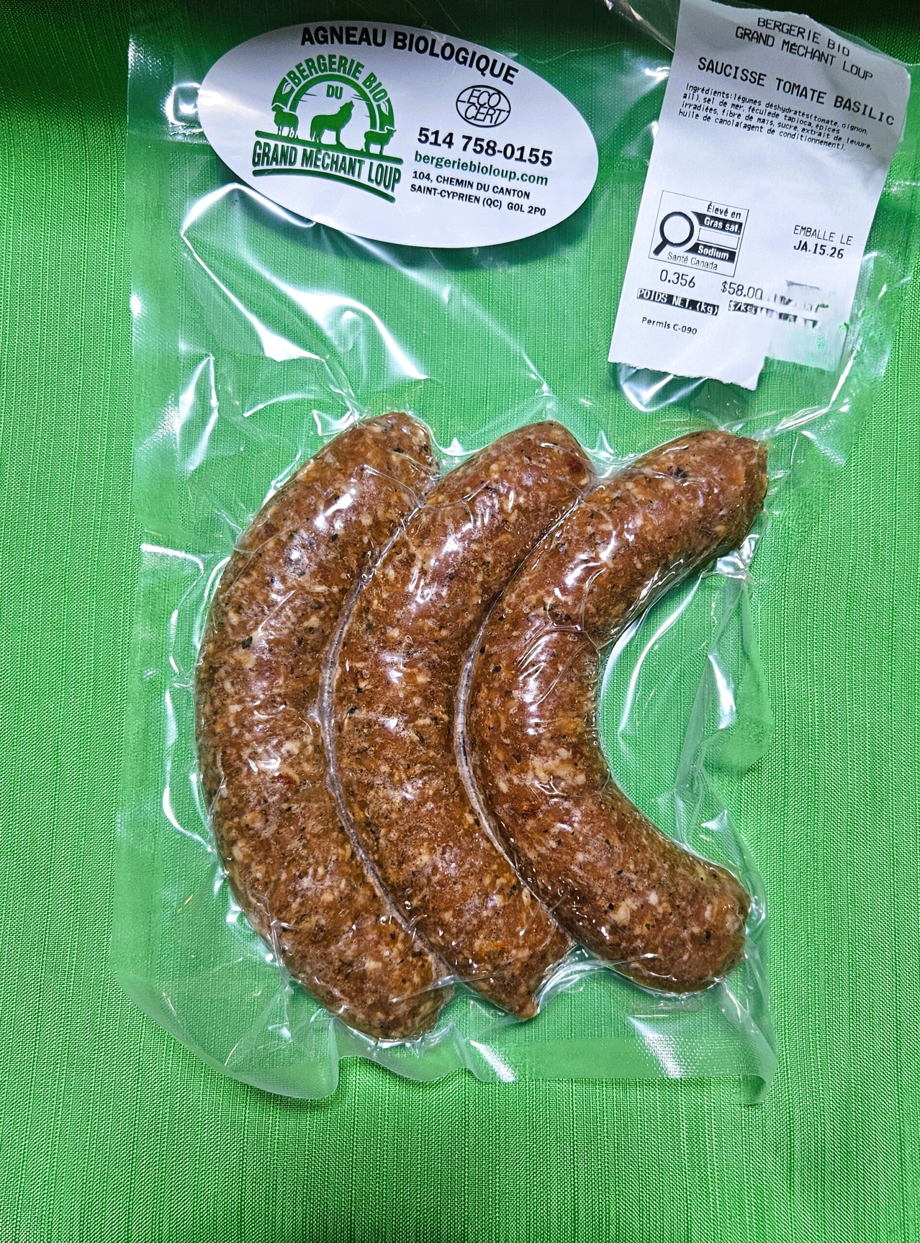 Saucisse d&rsquo;agneau – Tomates et basilic