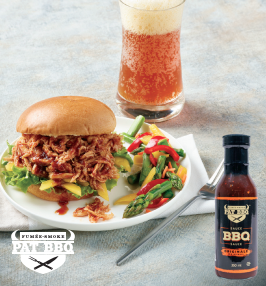 Burger de poulet effiloché à la sauce Pat BBQ originale